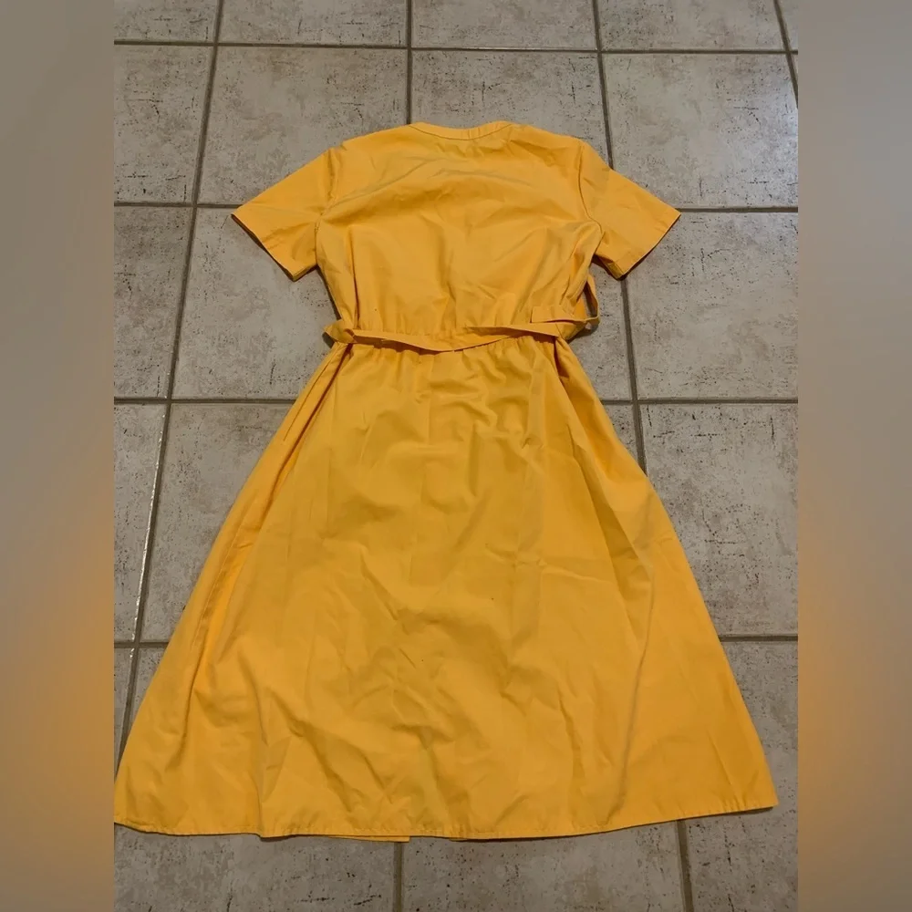 VINTAGE 80s Rouie Yellow Midi Shirt Dress with Belt Short Sleeve Size 12 - Picture 2 of 7